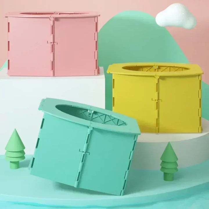 Baby travel potty open, showing comfortable seat, perfect for emergency toilet needs.