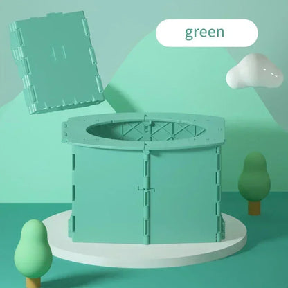 Foldable potty seat in a park setting, showing its versatility for outdoor use.