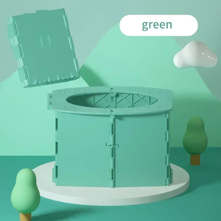 Foldable potty seat in a park setting, showing its versatility for outdoor use.