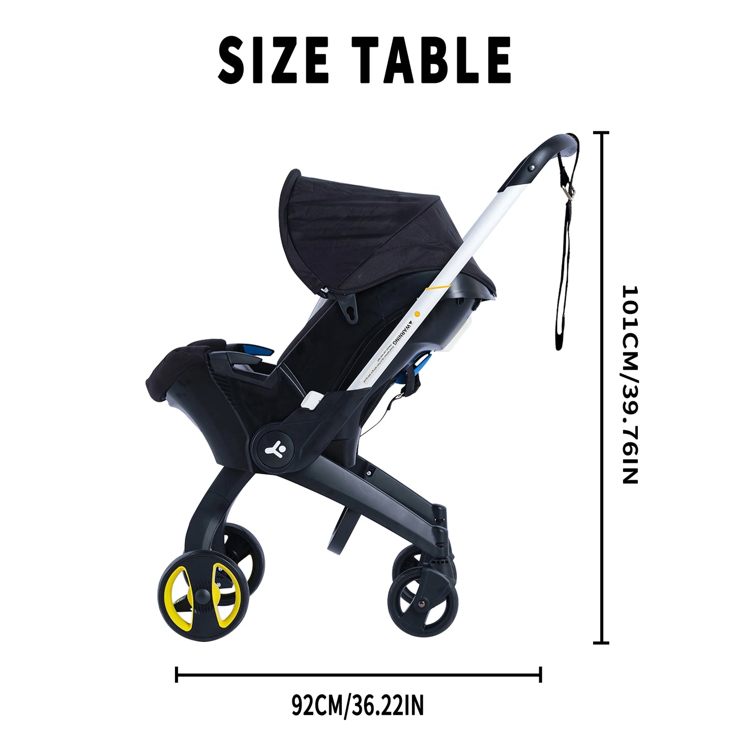 Compact travel baby stroller, grey, with sunshade & adjustable handle, easy fold mechanism