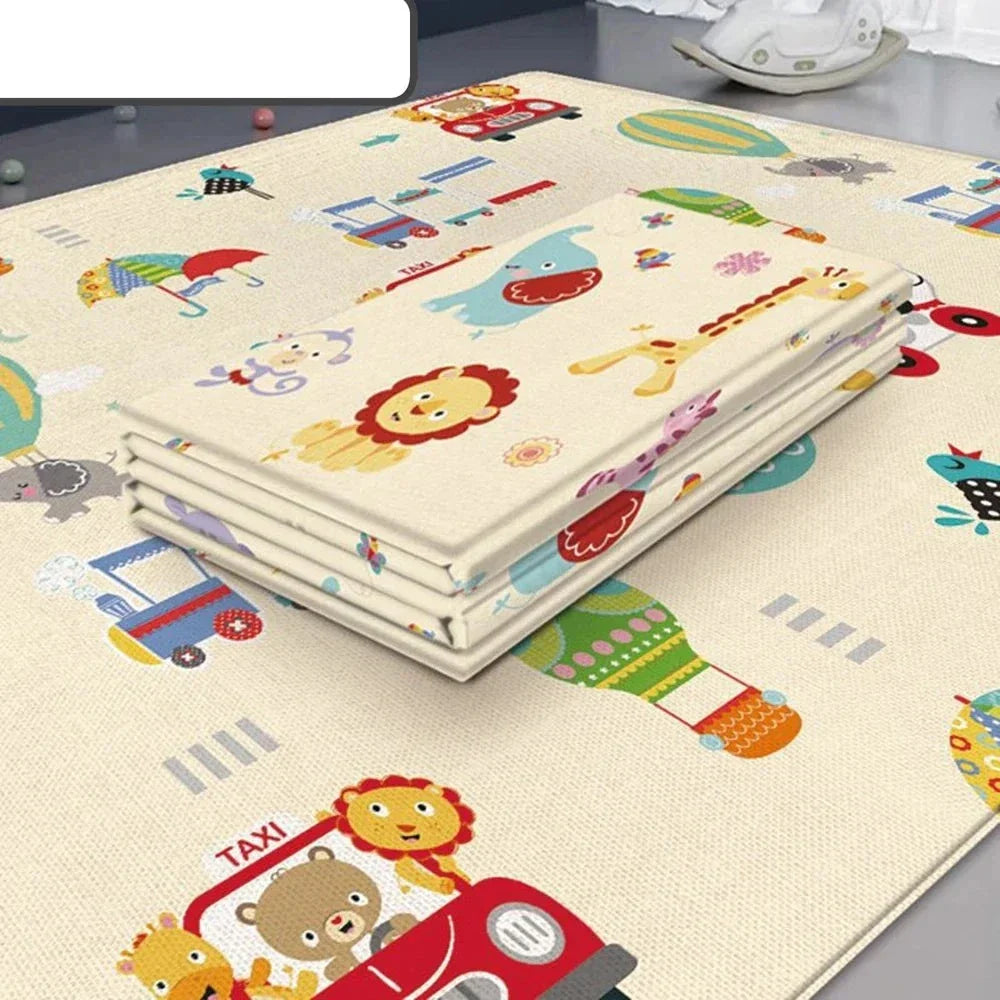 Foldable nontoxic baby play mat with alphabet & animal graphics, perfect for tummy time & nursery decor