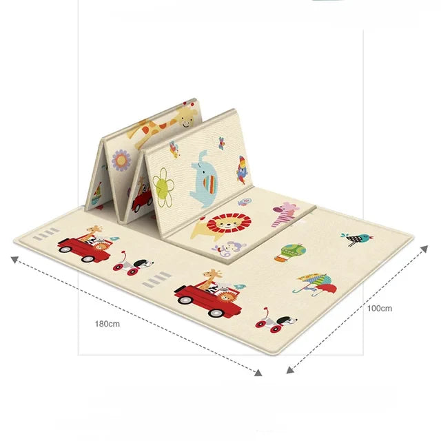 Nontoxic baby playmat, easy to clean & fold, with a playful safari animal theme for early learning