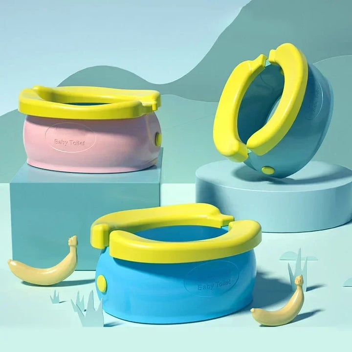 Safe, ergonomic foldable potty training seat with soft silicone for children's comfort & hygiene.