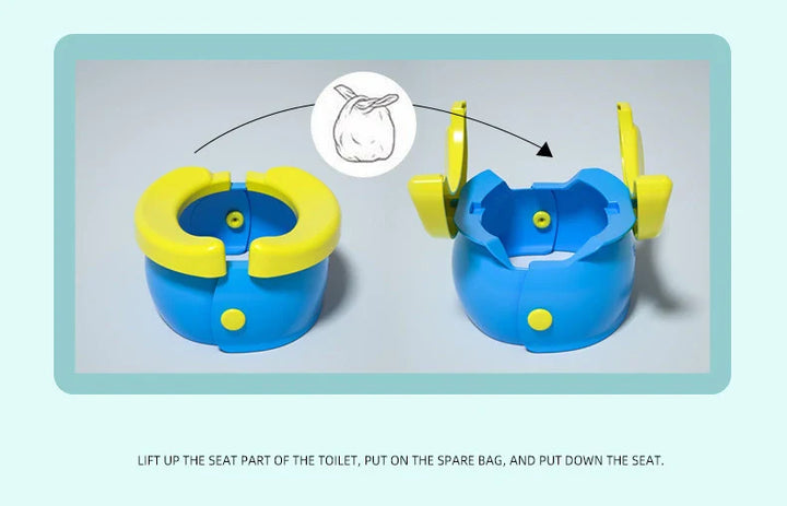 Portable, foldable potty training seat for toddlers, featuring soft ABS silicone for comfort & travel.