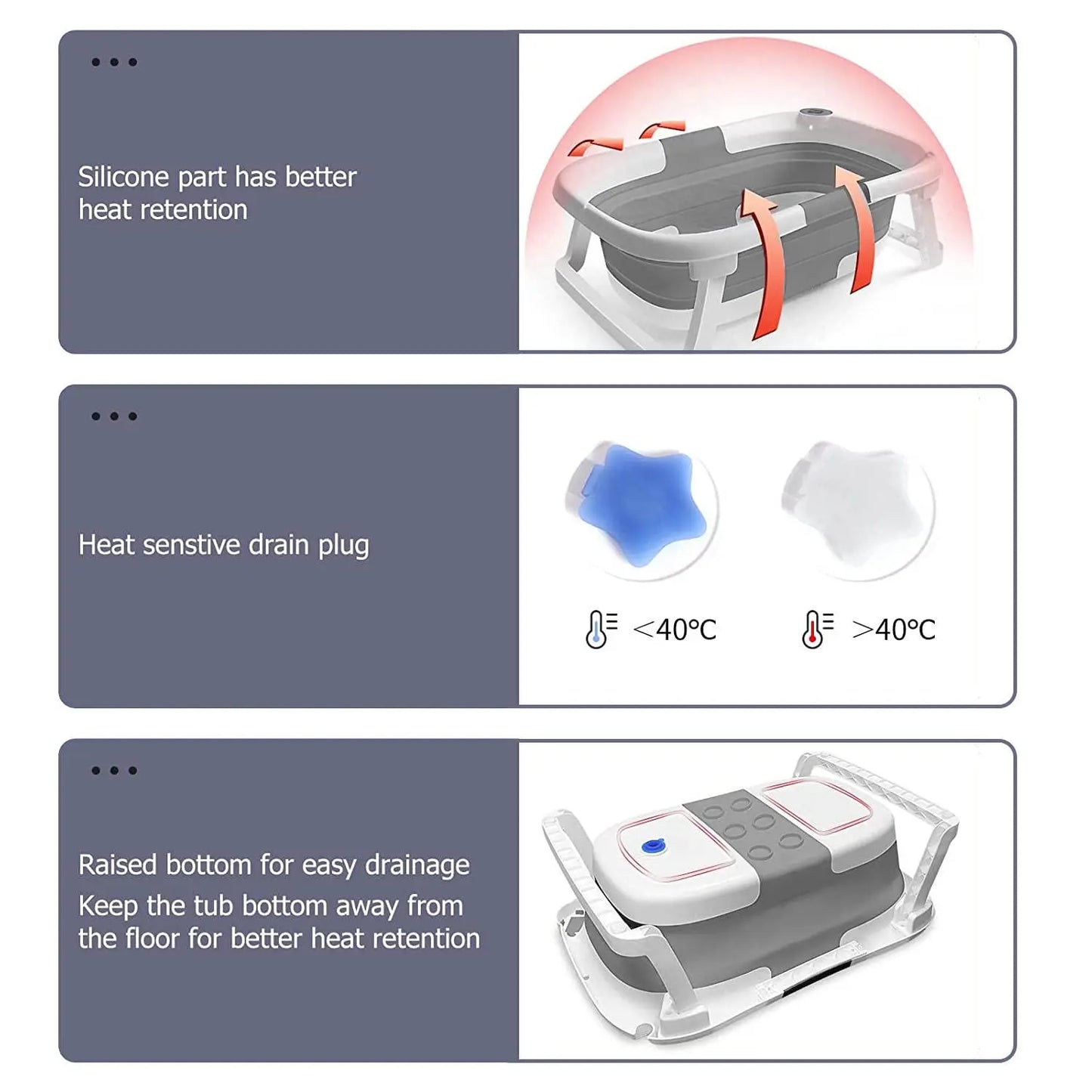 White foldable baby bathtub, compact design for toddlers, with easy-read temperature display for safety