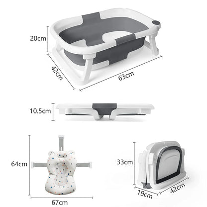 Folded smart baby bathtub lying flat, demonstrating its space-saving design and portability for storage