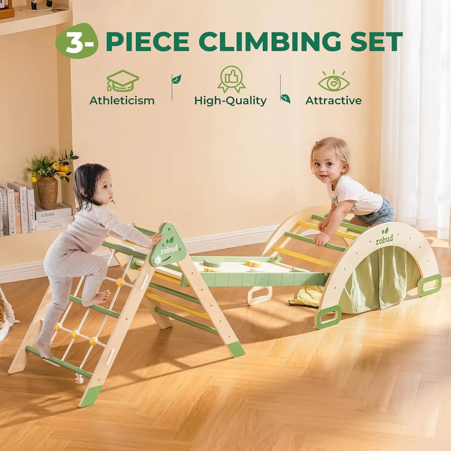 7-in-1 wooden activity gym, a versatile climbing set for children's home play area