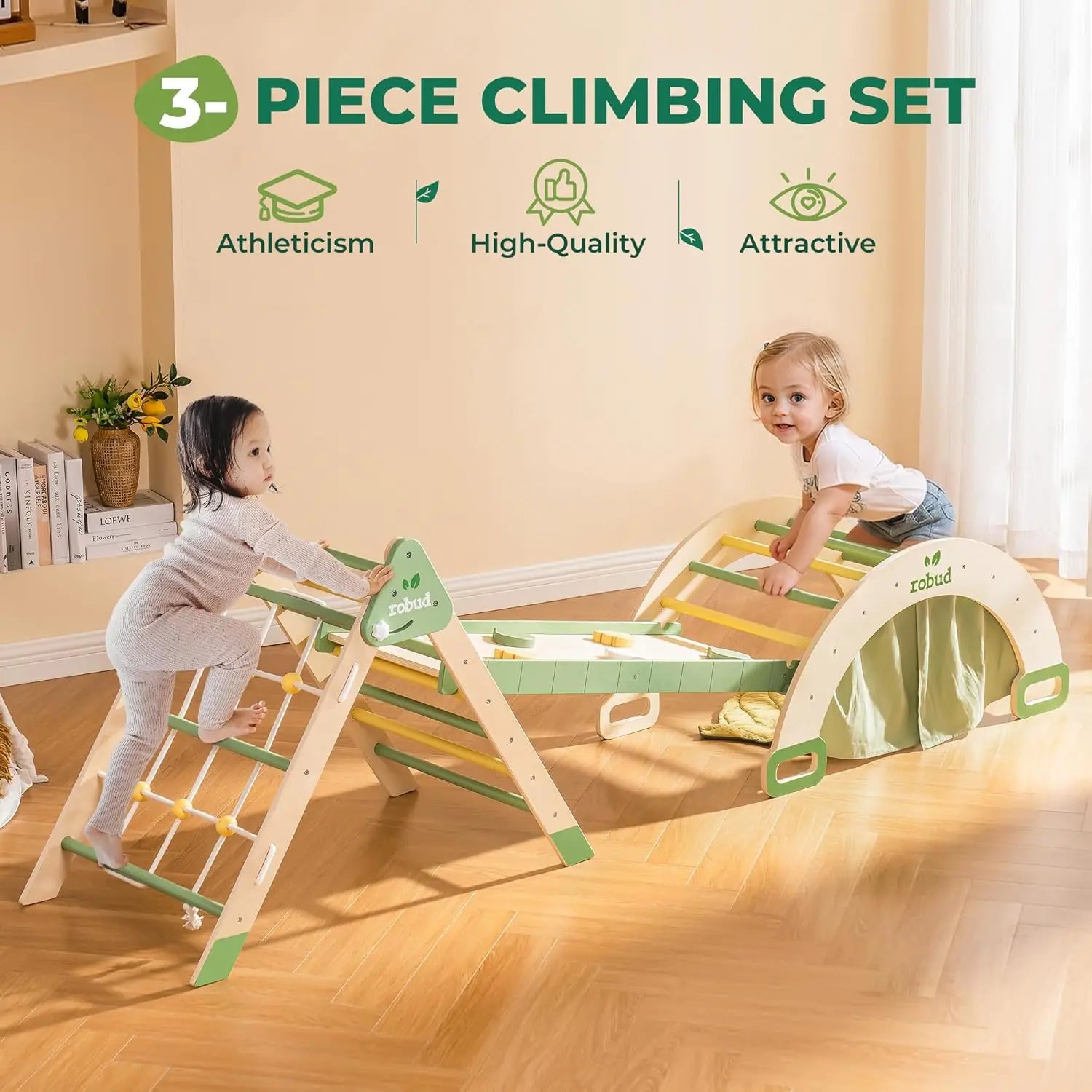 7-in-1 wooden activity gym, a versatile climbing set for children's home play area