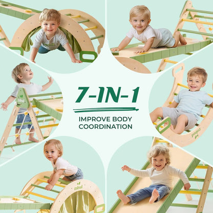 Toddler foldable wood climbing set with slide, perfect for indoor active play and development
