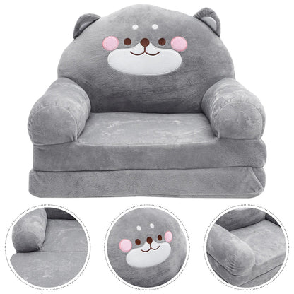 Grey elephant-shaped children's furniture, a soft and foldable toddler seat for playrooms