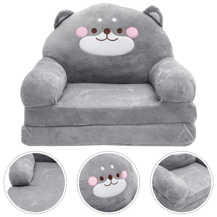 Grey elephant-shaped children's furniture, a soft and foldable toddler seat for playrooms