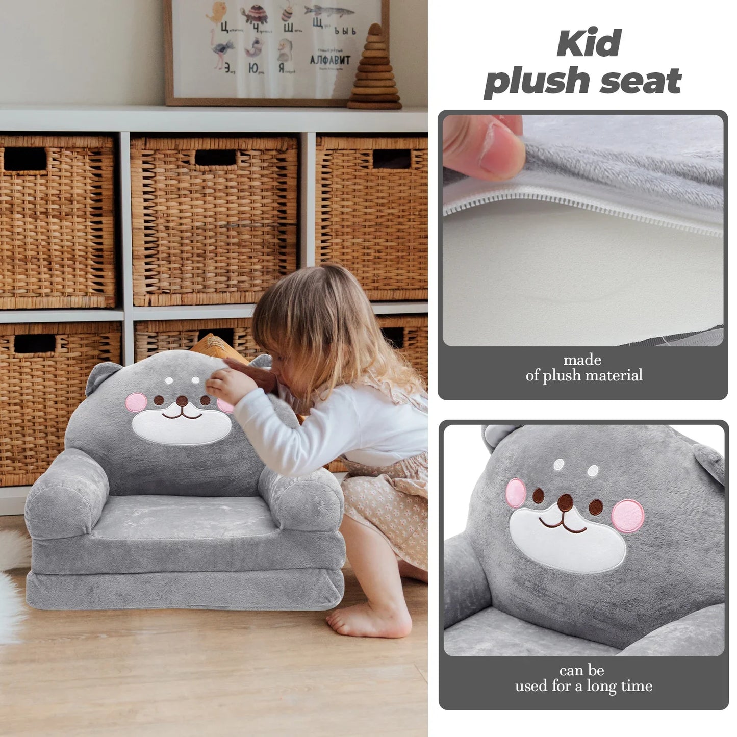 Folding mini baby armchair with elephant design, multi-functional nursery decor and toddler seat