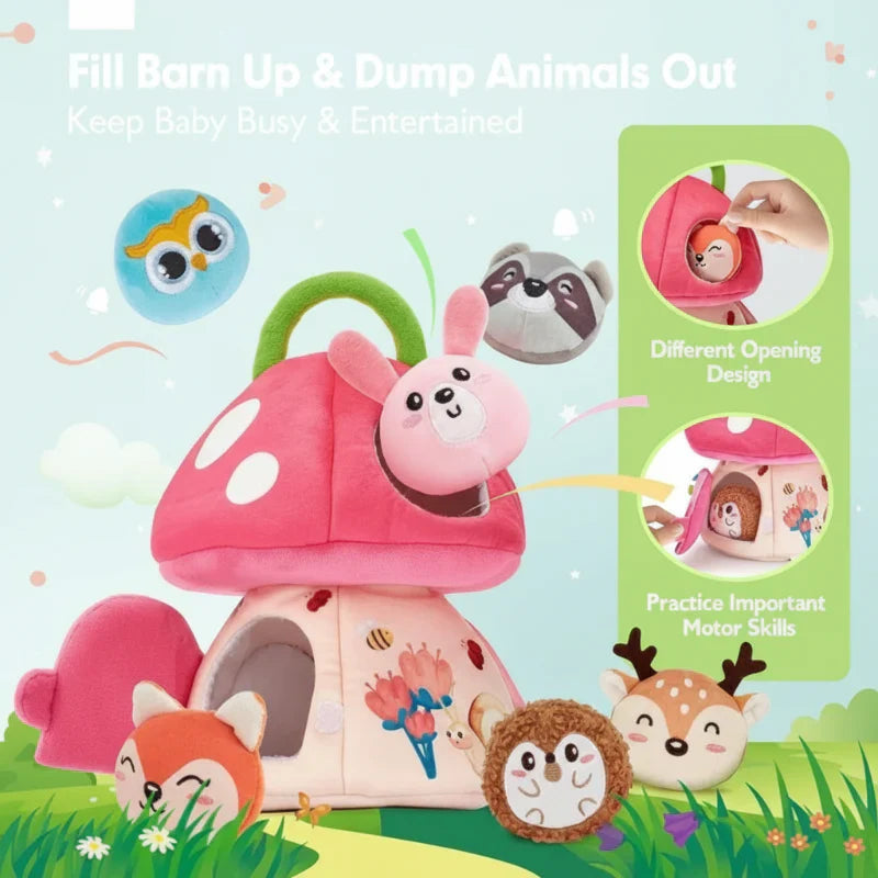 Soft forest-themed comfort toy, plush, promoting stress relief and sensory development