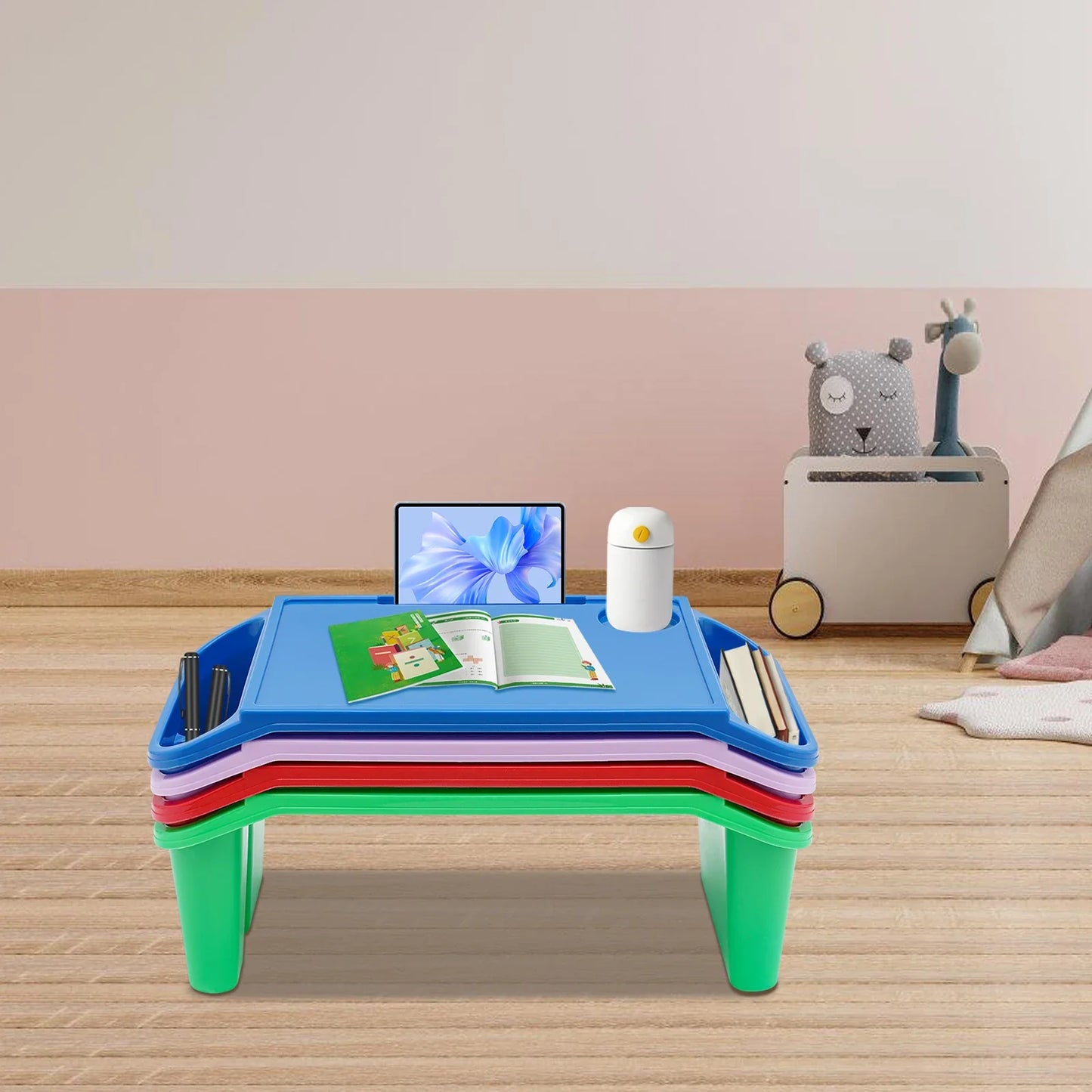 Children's activity tray set of 4. Portable study table with storage for toddlers.