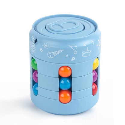 Kids hands solving a magic can cube puzzle, demonstrating an engaging activity toy at play