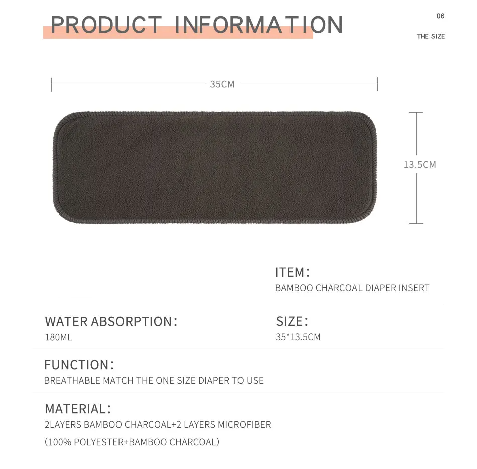 Close-up texture of the charcoal bamboo nappy insert material, emphasizing softness and absorbency
