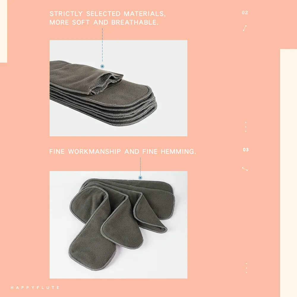 Top view of a single four-layer charcoal bamboo nappy insert, ready for washable diaper use