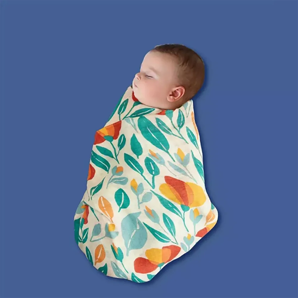 Detailed view of the breathable weave of a bamboo cotton muslin baby blanket