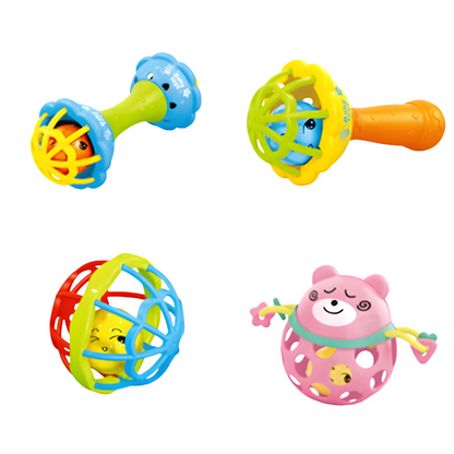 Baby sensory rattle teether toy set, multi-textured, perfect for grasping and soothing.