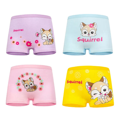 Close-up of pink girls' cotton panties with a cute unicorn print, comfortable children's briefs.