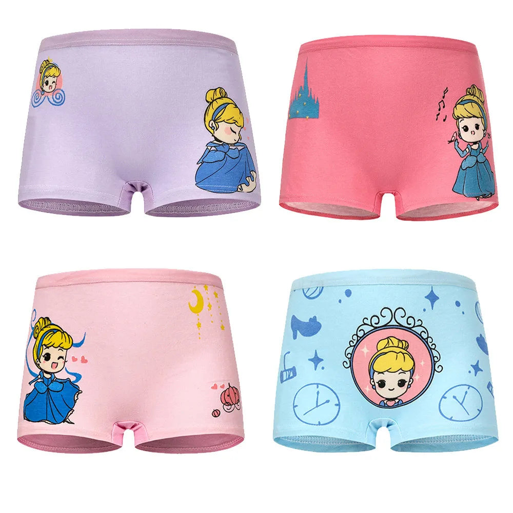 Folded 4-pack of girls' unicorn underwear, soft cotton briefs for comfortable daily wear.
