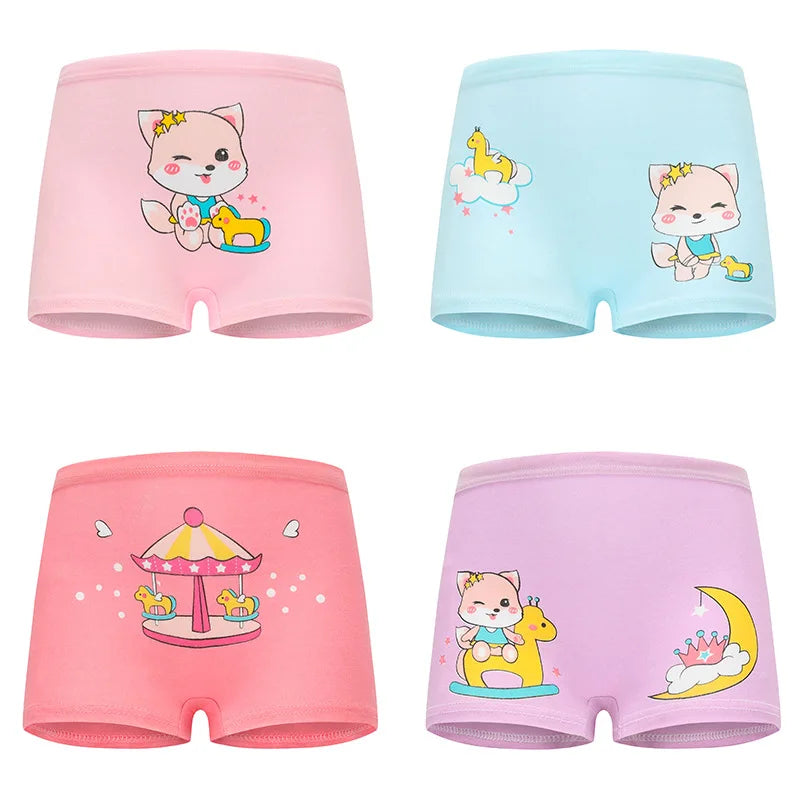 Assorted colors of girls' unicorn cotton panties, breathable and gentle toddler underwear.