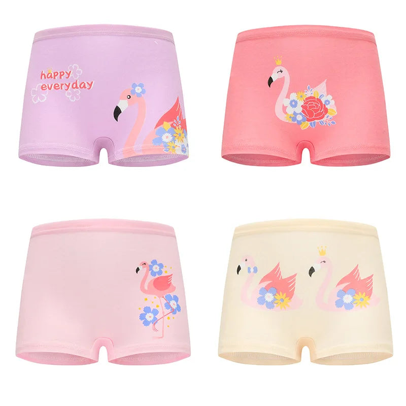Front view of girls' white cotton panties featuring a vibrant unicorn graphic, kids' cartoon underwear.