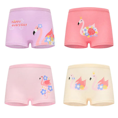 Front view of girls' white cotton panties featuring a vibrant unicorn graphic, kids' cartoon underwear.