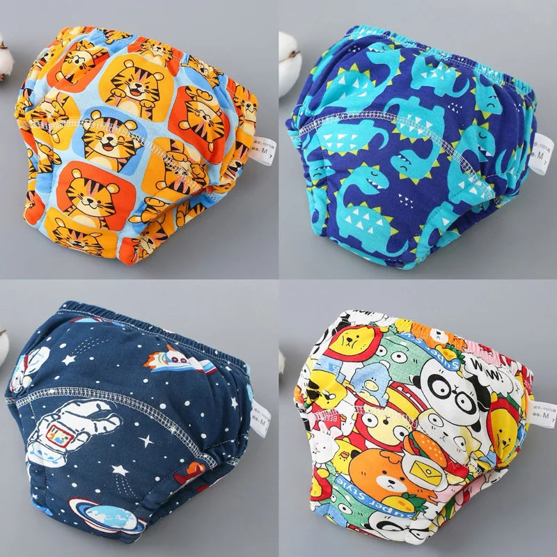 Eco-friendly reusable diaper alternatives: four waterproof cotton training pants for toddlers