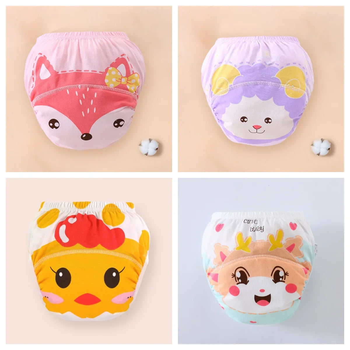 Baby essentials: four reusable training pants, cotton, waterproof, for easy potty training