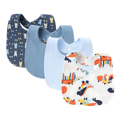 Assorted baby drool bibs, 4-pack, made from absorbent cotton, perfect for feeding solutions