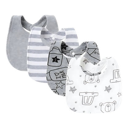 Soft and absorbent baby drool bib set (4-pack) with different animal prints, a great baby shower gift
