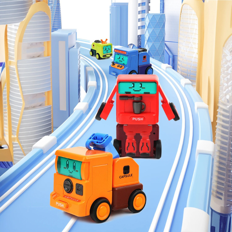 Four Transforming Collision Robot Battle Toys in various colors for kids' interactive play