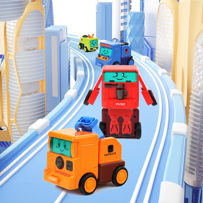 Four Transforming Collision Robot Battle Toys in various colors for kids' interactive play
