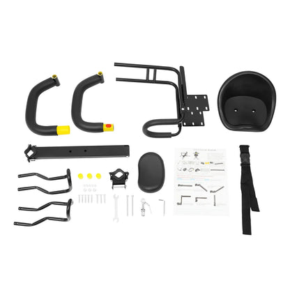 Front-mounted child bike seat enabling parents to cycle with infants and young children.