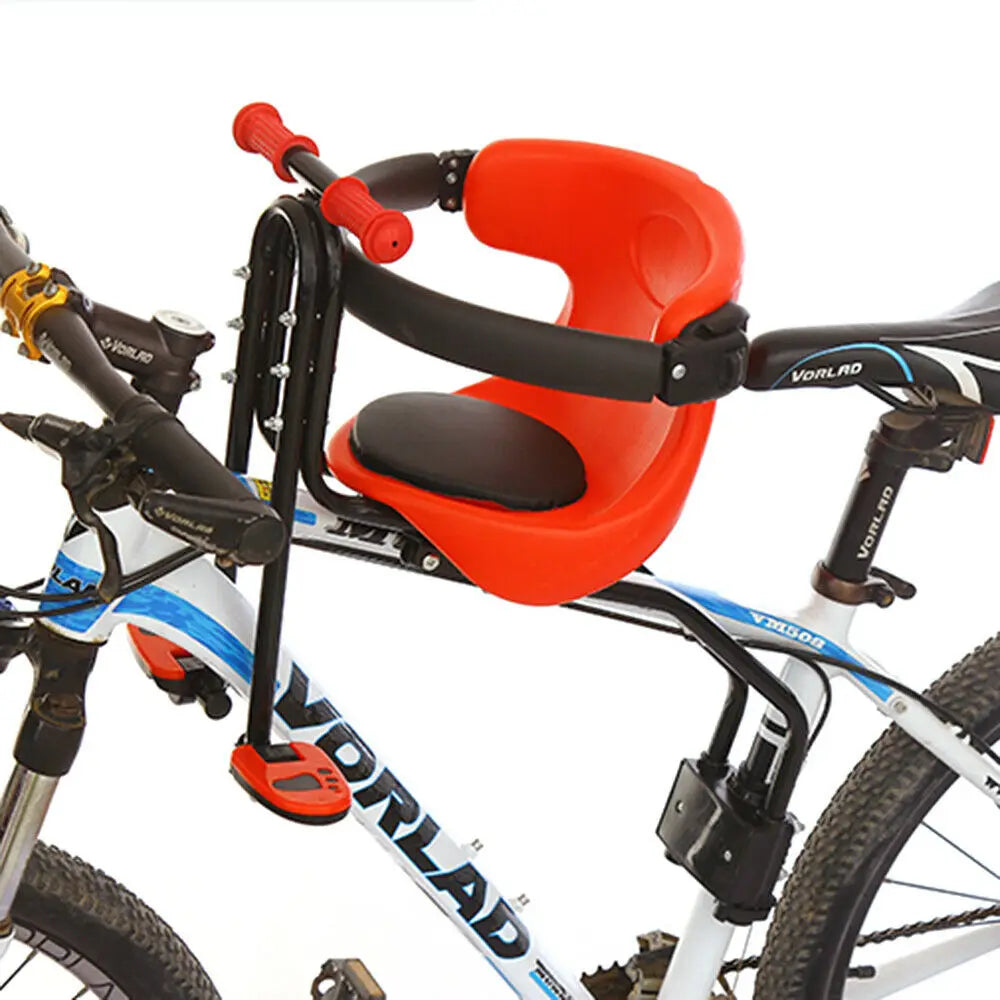 Mountain bike child carrier, front-mounted design for children 8 months to 4 years, durable construction
