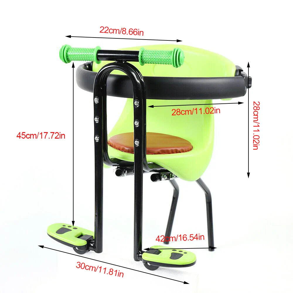 Front-facing child bike seat accessory for mountain bikes, offering stability and outdoor fun