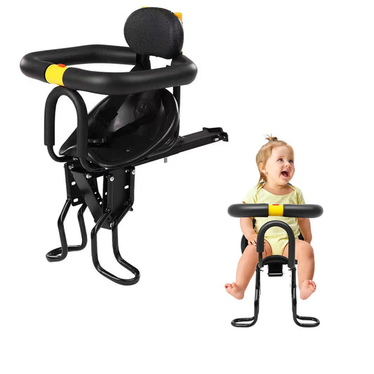 Front-mounted child bike seat for toddlers with 5-point harness on a mountain bike
