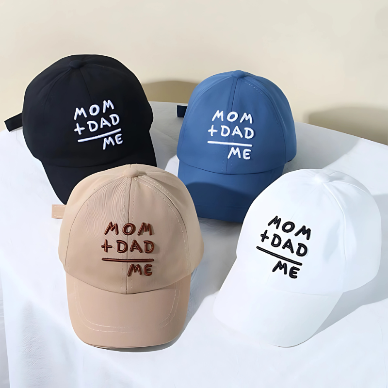 Front view of a blue kids' adjustable snapback baseball cap, cotton blend for sun protection