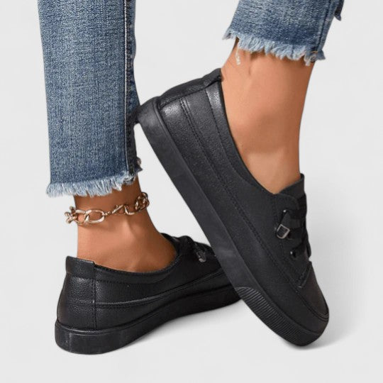 Durable outsole of women's orthopedic walking shoes, designed for lightweight comfort, traction & arch support.