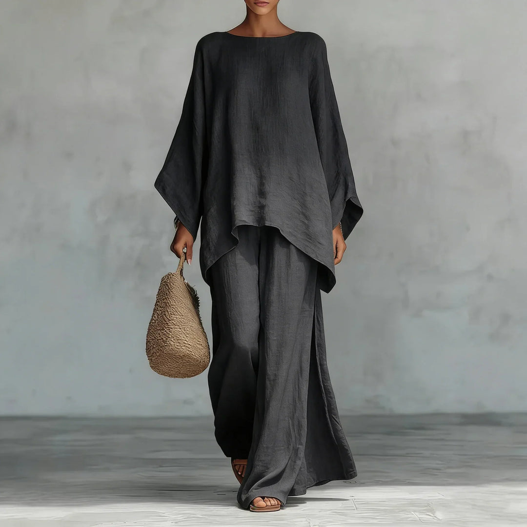 Comfortable wide-leg pants from a women's two-piece set, featuring a relaxed fit. Great for loungewear or travel.