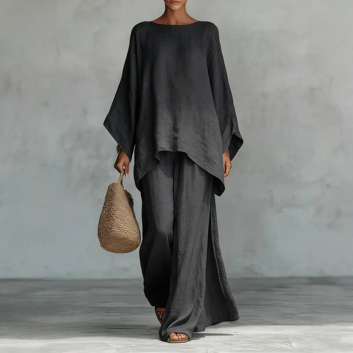 Comfortable wide-leg pants from a women's two-piece set, featuring a relaxed fit. Great for loungewear or travel.