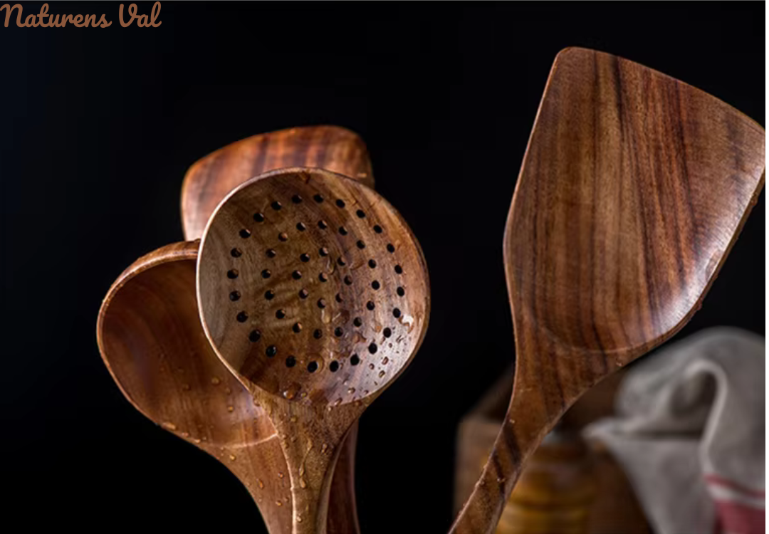 Scandinavian design teak wood kitchen utensil set. Natural, durable, and beautiful cooking tools.