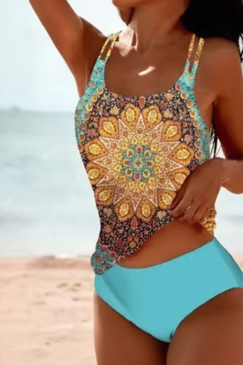 Women's Swimwear: Bohemian Tankini Set in a vibrant print, ideal for poolside, beach, or summer vacation.