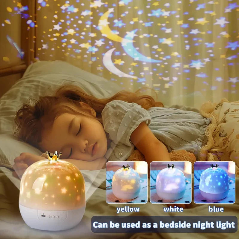 Cosmoglow galaxy projector with rotating starry sky, ideal for stress relief and a peaceful ambiance.