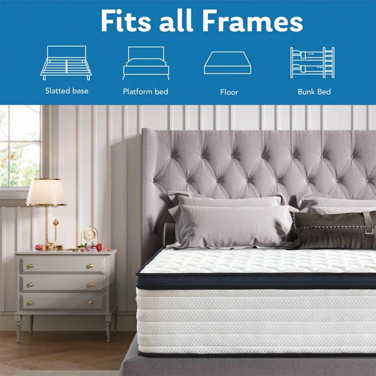 Full gel memory foam hybrid mattress, medium firm, perfect bedding for family comfort