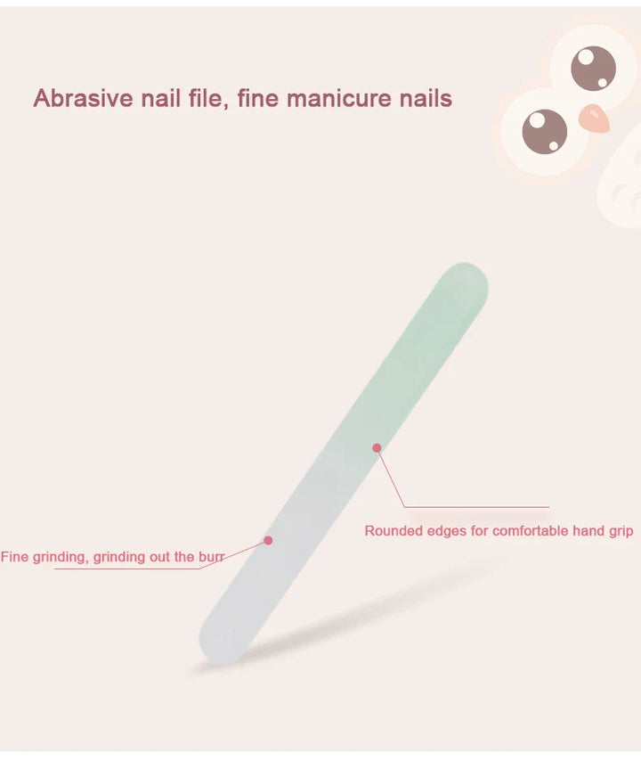 Close-up of gentle baby nail clippers from the infant grooming kit, designed for newborn safety & precise care.