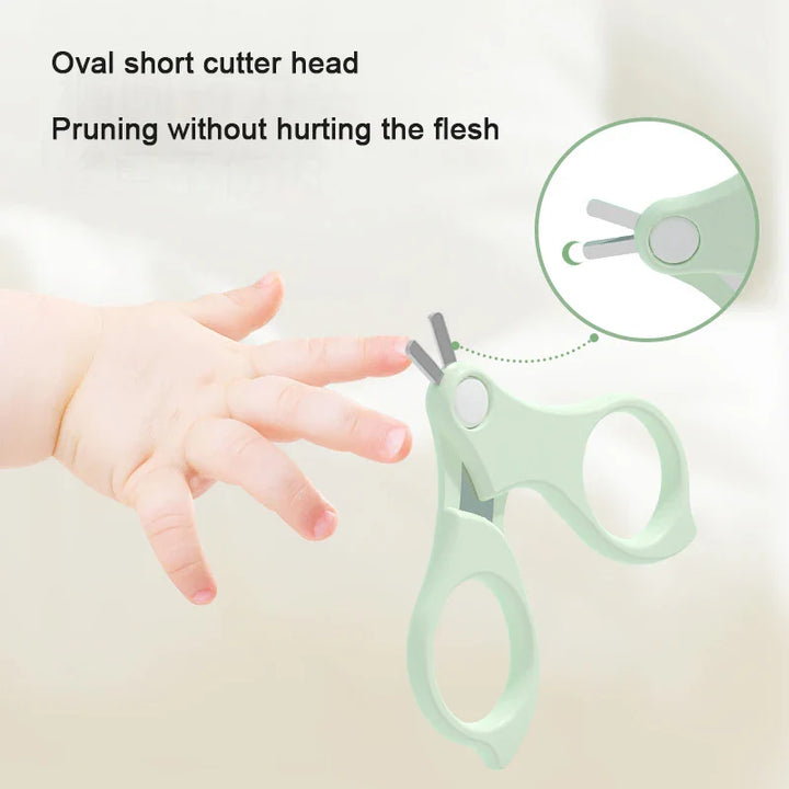 Portable green baby nail care kit for infants. Essential grooming set for travel & home, includes clippers & file.