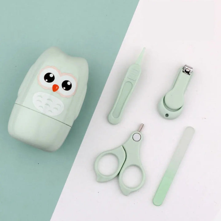 Complete infant grooming kit: baby nail clippers, scissors, file & tweezers. Newborn care set for child safety.