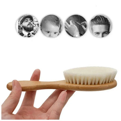 Natural infant grooming wooden comb with ultra-soft wool bristles, ideal for newborns
